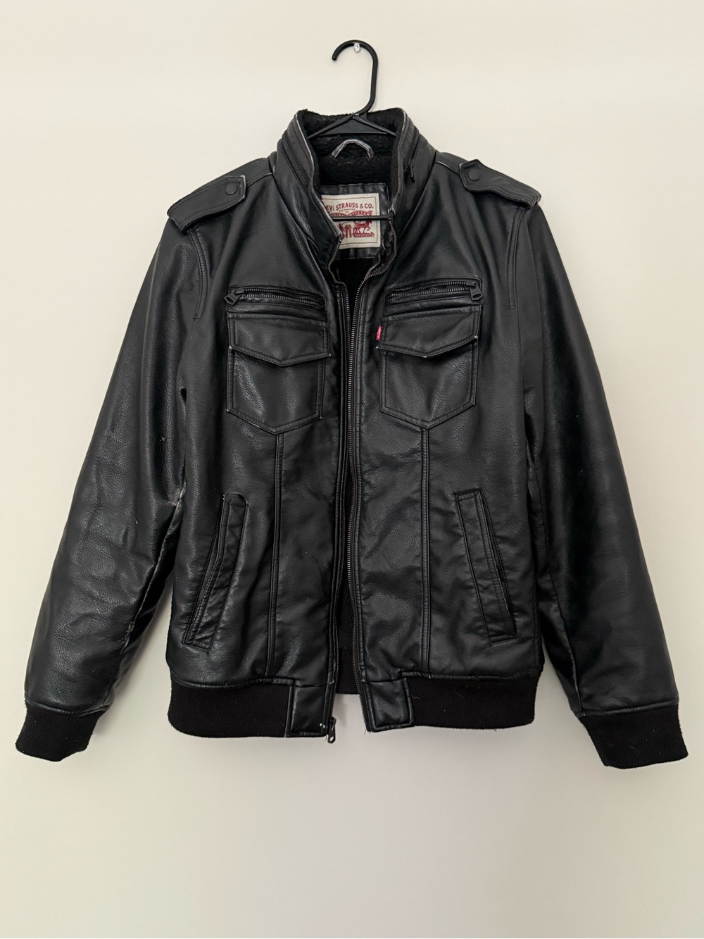 Levi’s Sherpa Lined Faux Leather Aviator Bomber Jacket, Size M